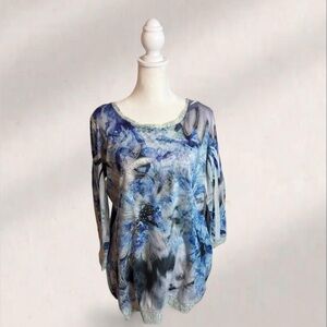 Style & Co. Blue and White Patterned Top